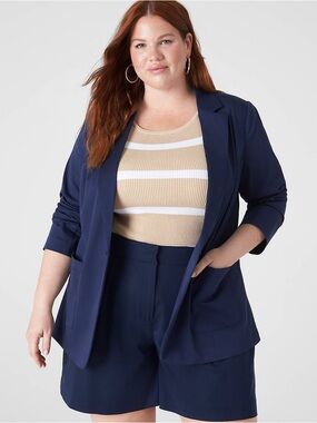 Lane Bryant Deep Navy Single-Button Silky Boyfriend Blazer SZ 18